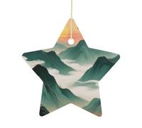 Décorations de Noël en forme d'étoile de Noël de 6,9 cm avec corde de suspension, Green Mountains by Sunset Ornaments - Décoration vintage en céramique pour sapin de Noël pour la maison, décorations