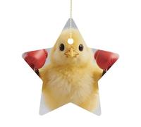 Décorations de Noël en forme d'étoile de Noël de 6,9 cm avec corde de suspension, joli poussin de boxe jaune à suspendre - Décoration de sapin de Noël vintage en céramique pour la maison, décorations