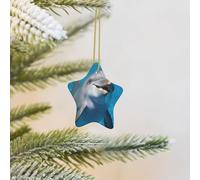 Décorations de Noël en forme d'étoile de Noël en forme de dauphin avec un sourire, ornement à suspendre en céramique double face avec ficelle dorée - Pendentif de Noël 2025 en porcelaine personnalisée
