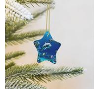 Décorations de Noël en forme d'étoile de Noël en forme de poisson du monde sous-marin, ornement à suspendre en céramique double face avec ficelle dorée pendentif de Noël 2025 personnalisé en