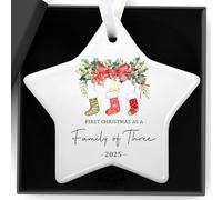 Décorations de Noël en forme d'étoile double face personnalisables pour le premier Noël en tant que famille de trois boules de Noël en céramique pour nouveaux parents, nouveau-nés, filles, garçons