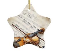 Décorations de Noël en forme d'étoile imprimées (papillon et violoncelle) - Pendentif de Noël en céramique à suspendre pour sapin de Noël - Décoration d'intérieur et d'extérieur