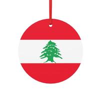 Décorations de Noël en métal imprimé drapeau du Liban - Double face en alliage avec ficelle rouge pour décoration de Noël