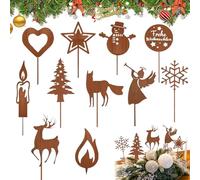 Décorations de Noël en Métal Rouillé, 11 Pièces Décoration Rouille Noël, DéC-oration De Jardin Rouille, Piquets de Jardin de No-ël Rouillés, Piquet De Jard-in en Métal Rouillé, Pour jar-dinière