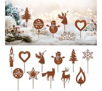 Décorations de Noël en Métal Rouillé, 11 Pièces Décoration Rouille Noël, DéCoration De Jardin Rouille, Piquets de Jardin de Noël Rouillés, Piquet De Jardin en Métal Rouillé, Pour jardinière, extérieur