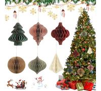 Décorations de Noël en Papier Nid d'abeille, 6PCS Decoration Noel Interieur Maison en Papier, Nid d'abeille en Pap-ier pour Les déc-orations de fête, Ornements en N-id d'ab-eille en Pap-ier De Noël