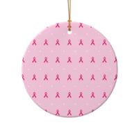 Décorations de Noël en Ruban Rose pour la Lutte Contre Le Cancer du Sein - Décorations Rondes en céramique, décorations à Suspendre pour Les fêtes, Cadeaux de Noël 9 cm