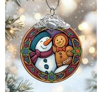 Décorations de Noël en verre Bonhomme de neige - Écharpe festive en pain d'épices - Cadeau bleu à suspendre - Décoration d'échange pour arbre, cheminée, fenêtre, porte, mur extérieur - 7,6 x 7,6 cm