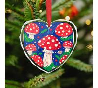 Décorations de Noël en verre de cristal - Champignons lumineux - Décoration rustique en forme de cœur de 8,9 cm avec ficelle de suspension - Décorations de fête vintage personnalisées pour cadeaux de