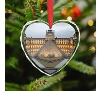 Décorations de Noël en verre de cristal - Musée du Louvre à Paris - Décoration rustique en forme de cœur avec ficelle de suspension - Décorations de fête vintage personnalisées pour cadeaux de Noël