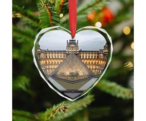 Décorations de Noël en verre de cristal - Musée du Louvre à Paris - Décoration rustique en forme de cœur avec ficelle de suspension - Décorations de fête vintage personnalisées pour cadeaux de Noël