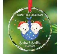 Décorations de Noël en verre pour jumeaux - Décorations personnalisées pour sapin de Noël - Cadeau pour nouveau papa et maman - Souvenir en verre 2025