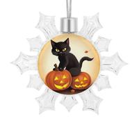 Décorations de Noël et d'Halloween en forme de chats noirs, citrouille, flocon de neige, 9,4 x 10,4 cm, à suspendre en plastique pailleté, décoration pour les vacances, l'hiver, cheminée, fenêtre