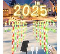 Décorations de Noël extérieures,10 pièces de 8 modes de lumières solaires Candy Cane,Télécommande pour décorations de Noël extérieures,Lampes solaires pour jardin extérieur pour sapin de Noël, balcon