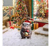 Décorations de Noël extérieures : porte-carte hippopotame portant un chapeau de Père Noël à Noël 2D plat en acrylique décoratif pour votre coin et améliore l'atmosphère (B, 30 cm)