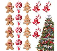 Décorations de Noël - Festif 3D 16 Pièces Résine - Ornements de Noël en Pain d'Épice Incassables | pour Vacances Intérieur Famille Maison Fête Festival Rassemblement Extérieur Hommes