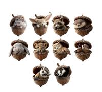 Décorations de Noël Gland Animaux | Pendentif Acrylique 2D pour Fêtes - 10 Pièces Ornements Nature Animaux | pour Voiture Rétroviseur Fenêtre Mur Porte Décorations Hiver