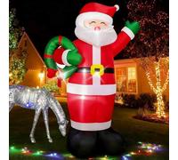 Décorations de Noël gonflables d'extérieur de 1,5 m, Père Noël tenant une guirlande gonflable avec LED intégrées pour fête de Noël, intérieur ou extérieur, cour, jardin, pelouse, terrasse