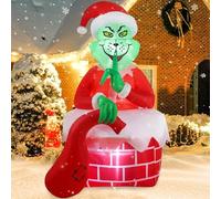 Décorations de Noël gonflables d'extérieur de 1,8 m - Monstre moche vert avec lumières LED intégrées - Décoration de cour gonflable pour Noël, Halloween, fête de vacances