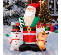 Décorations de Noël gonflables d'extérieur de 2,4 m, décoration de cour gonflable avec Père Noël joue l'accordéon et chante avec le bonhomme de neige et l'élan des lumières LED lumineuses Décorations