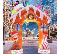 Décorations de Noël gonflables pour extérieur, LED colorées intégrées - Décoration de Noël gonflable avec bonhomme en pain d'épices, bonbons, Père Noël pour intérieur et extérieur