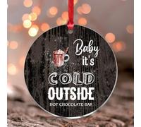 Décorations de Noël Hot Cocoa Baby It's Cold Outside - Bonhomme de neige et Père Noël - Décoration de fête de Noël - Souvenir - Décorations de fête de Noël personnalisées en acrylique rond transparent