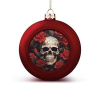 Décorations de Noël incassables à suspendre pour sapin de Noël en forme de tête de mort, 6,1 cm, rouge