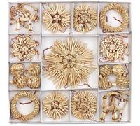 Décorations de Noël - INFACTORY - Lot de 44 - Paille naturelle - Rouge - Formes traditionnelles