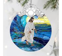 Décorations de Noël Jésus Christ - Décoration d'intérieur Dieu Jésus | Ornement en vitrail | Décorations de Noël pour sapin | Ornement de vacances chrétiennes - Cadeaux chrétiens, cadeaux religieux