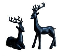 Décorations de Noël - Lot de 2 statues de renne noires imitation renne avec finition noire, style européen, décoration de table de Noël pour cheminée, salon, chambre à coucher, bureau