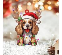 Décorations de Noël mignonnes en acrylique 2D en forme de chien cocker anglais en forme de chien - Souvenir de Noël - Ornements à suspendre pour sapin de Noël, boules de Nouvel An, cadeaux de Noël