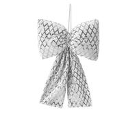 Décorations de Noël : nœud en velours doré haut de gamme, nœud floqué de Noël, grands nœuds à paillettes.(Silver)