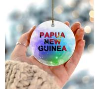 Décorations de Noël Papouasie-Nouvelle-Guinée - Drapeaux nationaux - Décoration ronde en céramique à suspendre - Drapeau de pays patriotique - Boule de Noël patriotique pour décorations de sapin de