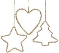 Décorations de Noël Perles en bois Cœur Étoile Arbre 16cm 3 pièces Nature Décoration à suspendre