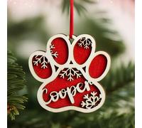 Décorations de Noël Personnalisé avec Nom de Chien, Ornement de Noël Personnalisée en Bois avec Empreinte de Patte de Chien, Pendentif Cadeau Personnalisable pour Couple, Homme et Femme