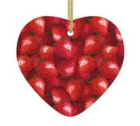 Décorations de Noël personnalisées 2024 en céramique avec motif fraise rouge imprimé cœur décorations de Noël pour arbre