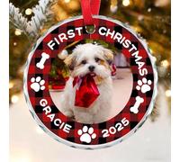Décorations de Noël personnalisées 2025, décorations de Noël personnalisées en verre de cristal pour sapin de Noël avec photo et nom, 1er ornement de chien, décorations de Noël personnalisées pour