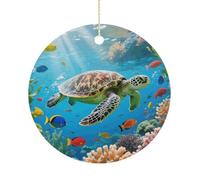 Décorations de Noël personnalisées 2025 en céramique à suspendre en forme de tortue de mer colorées avec ficelle dorée - Décorations de vacances vintage double face pour arbre, cheminée, table, fête