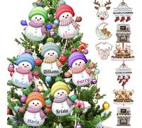 Décorations de Noël personnalisées 7 pièces - Bonshommes de neige personnalisés avec nom - Décoration de Noël en bois pour la famille - Bonhomme de neige pour arbre de Noël - Décorations de fête