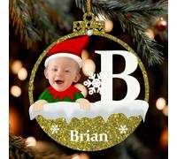 Décorations de Noël personnalisées avec texte et photo du nom initial, décorations de Noël personnalisées pour nouveau-né, famille, meilleurs amis (jaune)