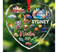 Décorations de Noël personnalisées en verre avec année et nom, décoration de Noël 2025 en Australie Sydney City, souvenir de voyage en Australie, cadeau pour étudiants internationaux
