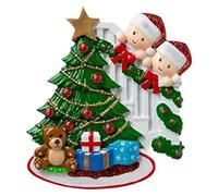 Décorations de Noël personnalisées pour la famille - Cadeaux d'ouverture - Décoration de Noël personnalisée par le Père Noël - Famille autour de la décoration d'arbre - Ouverture familiale présentée