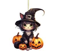 Décorations de Noël pour chat - Cintre de rétroviseur de voiture en acrylique 2D citrouille de chat | Décoration de chat mignonne pour Halloween et Noël, décorations de Noël suspendues