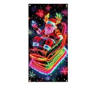 Décorations de Noël pour Porte Bannière de Père Noël Fluorescente et | Décor mural de Noël pour porte 90x180 cm pour intérieur jardin cour porche maison cuisine chambre salle de bains