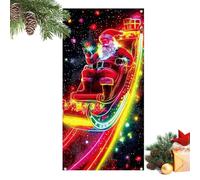 Décorations de Noël pour Porte Grande Toile de de Père Noël Cartoon 2D à | Décoration murale de porte d'hiver 89 x 180 cm Intérieur extérieur jardin porche cuisine couloir balcon fê