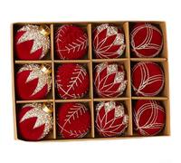 Décorations de Noël pour sapin avec boules de Noël floquées, décorations peintes à la main offrant un look artistique unique et une texture douce pour une ambiance festive (rouge)