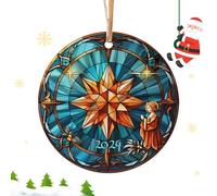 Décorations de Noël pour sapin - Décorations de Noël joyeuses - Décoration de Noël ronde de vacances, collection aquarelle, souvenir de vacances, décorations de Noël en acrylique