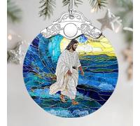 Décorations de Noël religieuses - Décoration de Noël chrétienne en vitrail | Décorations de Noël chrétiennes | Décoration d'intérieur Dieu Jésus | Décoration de sapin de Noël | Décoration de vacances