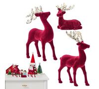 Décorations De Noël Renne | Décoration Extérieure 3 Pièces Cerf De Noël - Figurine Pelucheuse Rouge pour Intérieur Extérieur Fête Jardin Toit