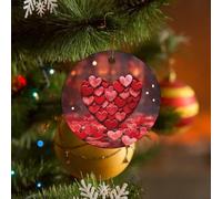 Décorations de Noël rondes à suspendre pour sommet de sapin de Noël 2024 - Cœurs rouges - Décoration en céramique - Pendentif circulaire à suspendre pour sommet du sapin de Noël - Cadeaux de Noël